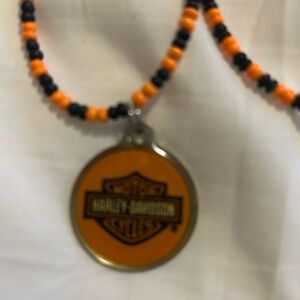 Harley-Davidson Black and Orange Beaded Pendant Necklace
